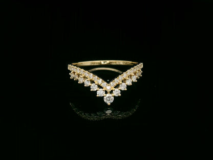 18K yellow gold diamond chevron wishbone ring – V-shape contour band with 0.45ct diamonds by Emirates Diamonds