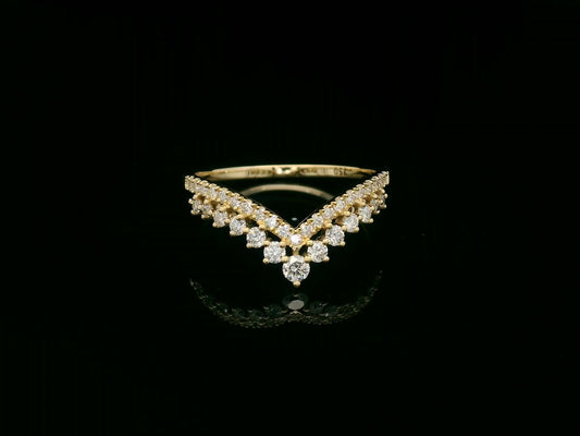 18K yellow gold diamond chevron wishbone ring – V-shape contour band with 0.45ct diamonds by Emirates Diamonds