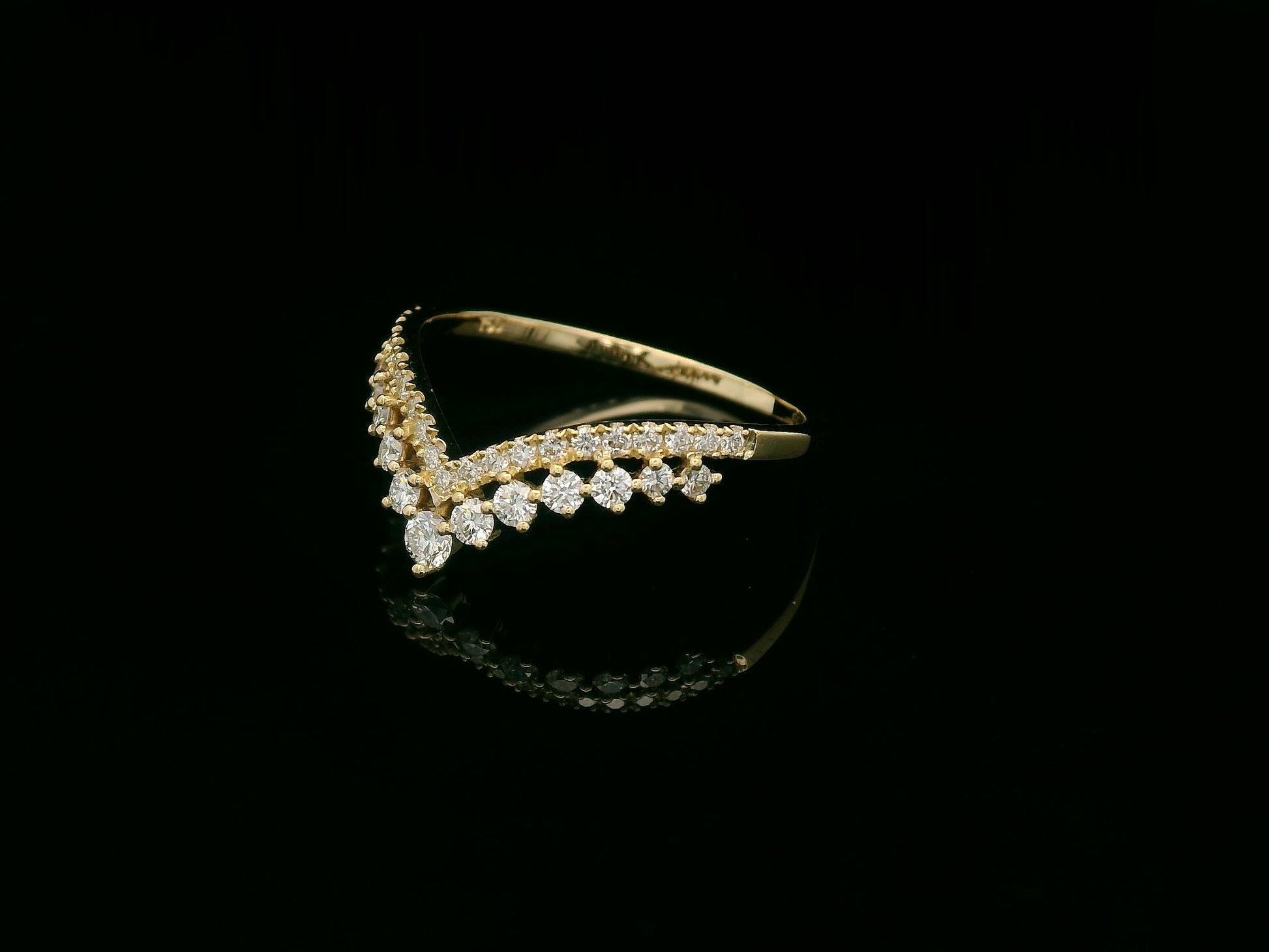 18K yellow gold diamond chevron wishbone ring – V-shape contour band with 0.45ct diamonds by Emirates Diamonds