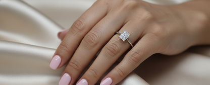 Radiant-cut 1.01ct D color diamond solitaire ring in 18K white gold – IGI certified engagement ring by Emirates Diamonds.