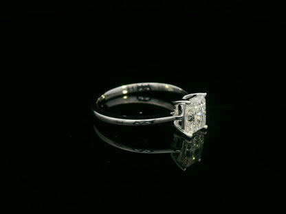 Radiant-cut 1.01ct D color diamond solitaire ring in 18K white gold – IGI certified engagement ring by Emirates Diamonds.