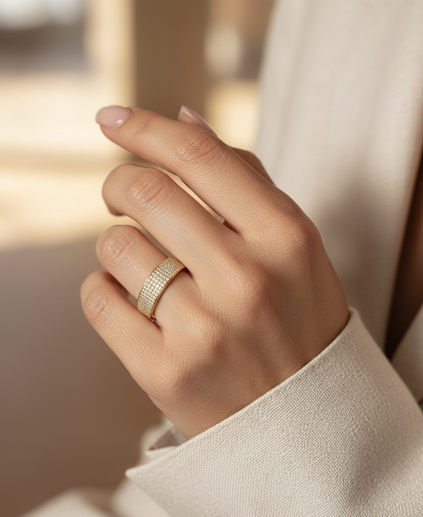 18K yellow gold triple-row pavé diamond band ring – 0.51ct diamonds by Emirates Diamonds