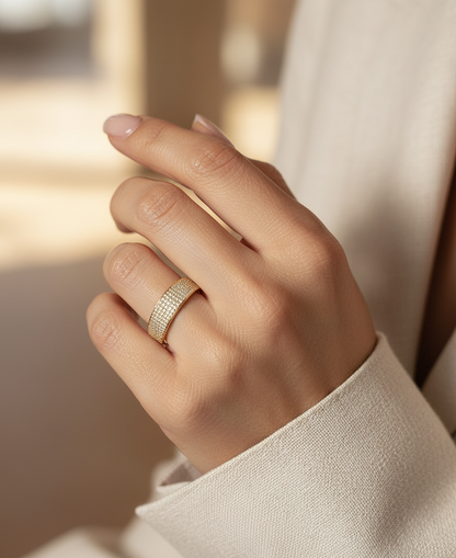 18K yellow gold triple-row pavé diamond band ring – 0.51ct diamonds by Emirates Diamonds