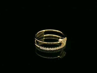 18K yellow gold dual-band diamond heart ring – pavé-set heart with 0.27ct diamonds, modern romantic design by Emirates Diamonds
