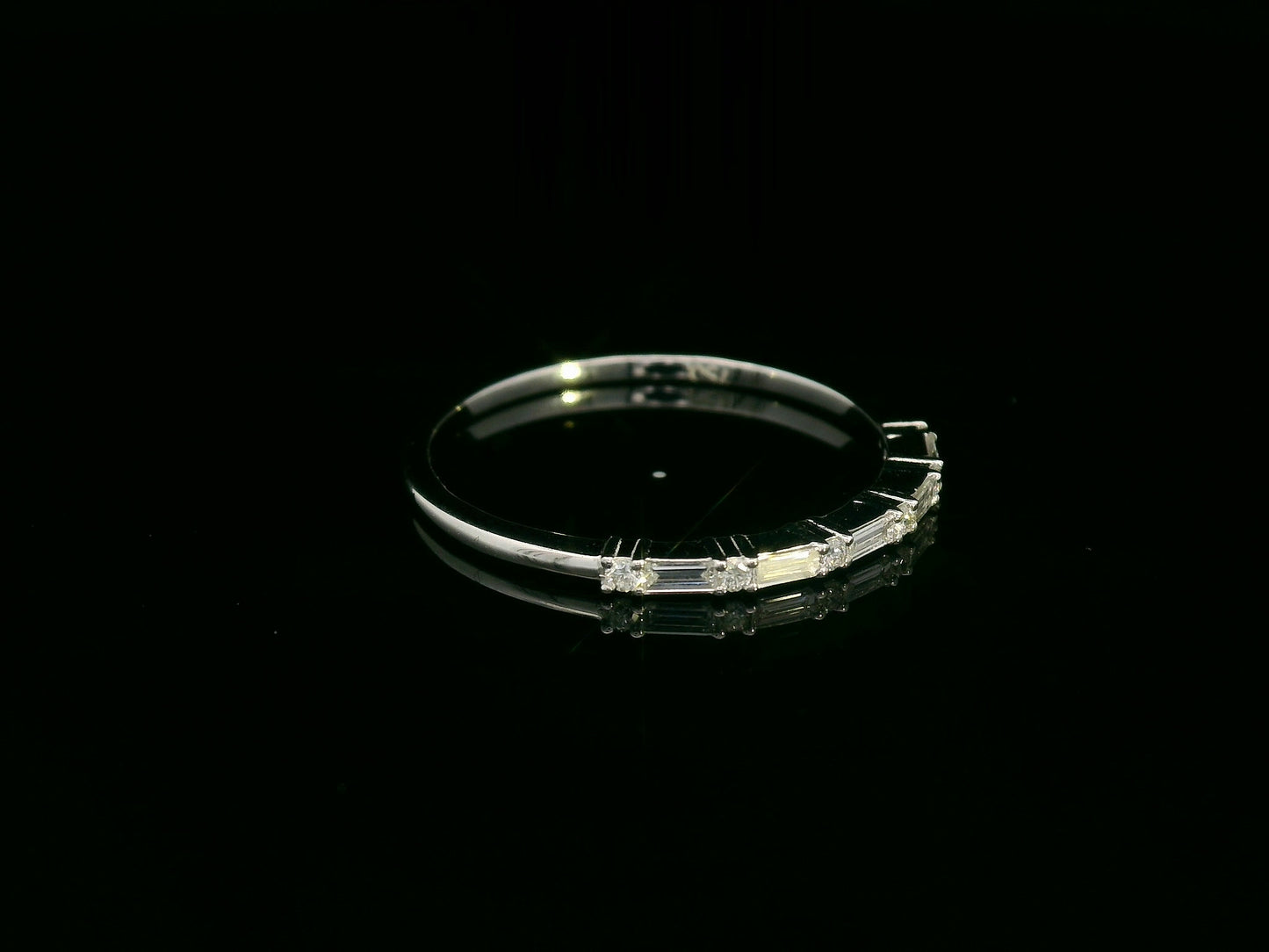 18K white gold baguette and round diamond band – 0.15ct modern stacking ring by Emirates Diamonds