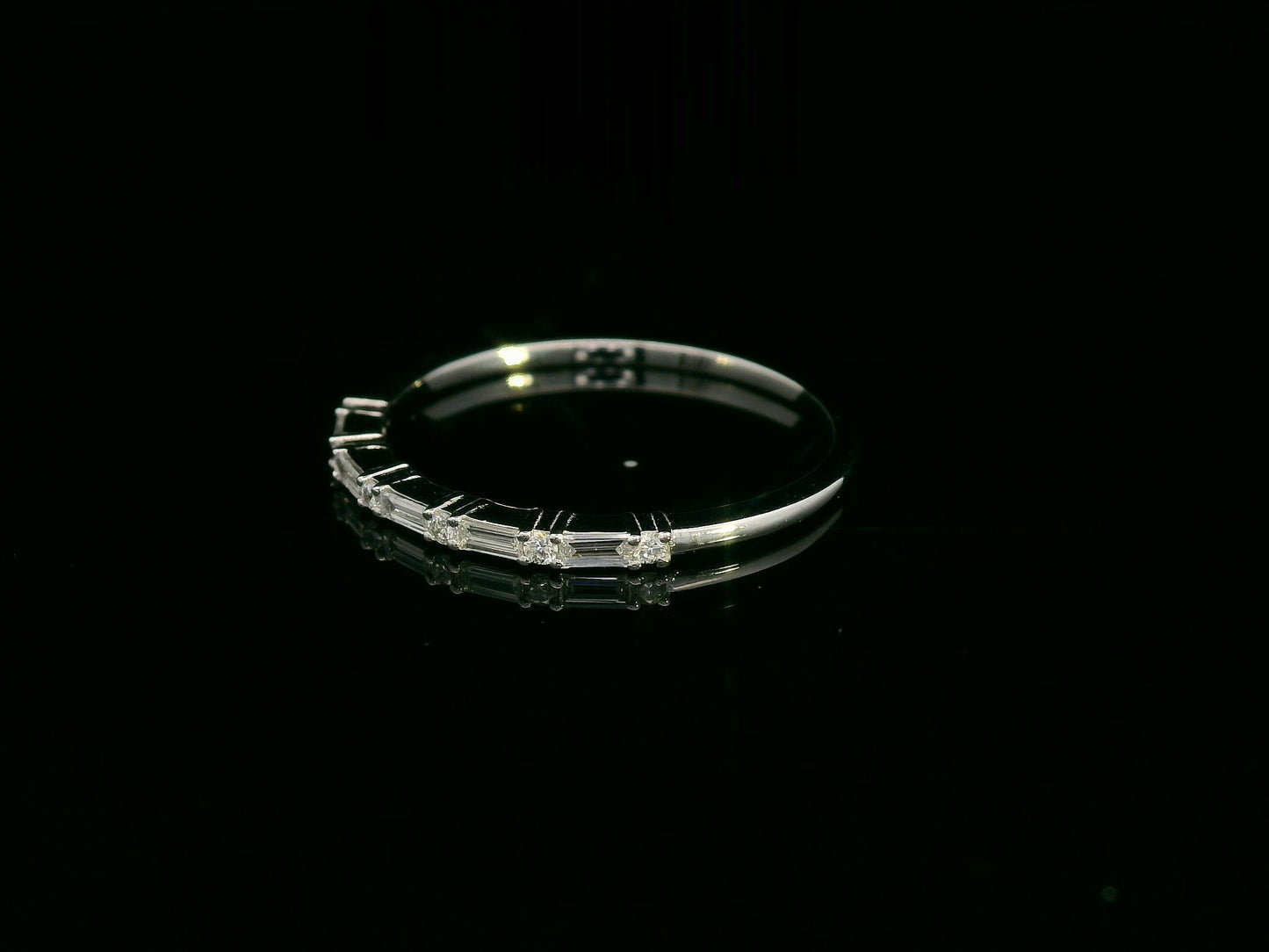 18K white gold baguette and round diamond band – 0.15ct modern stacking ring by Emirates Diamonds