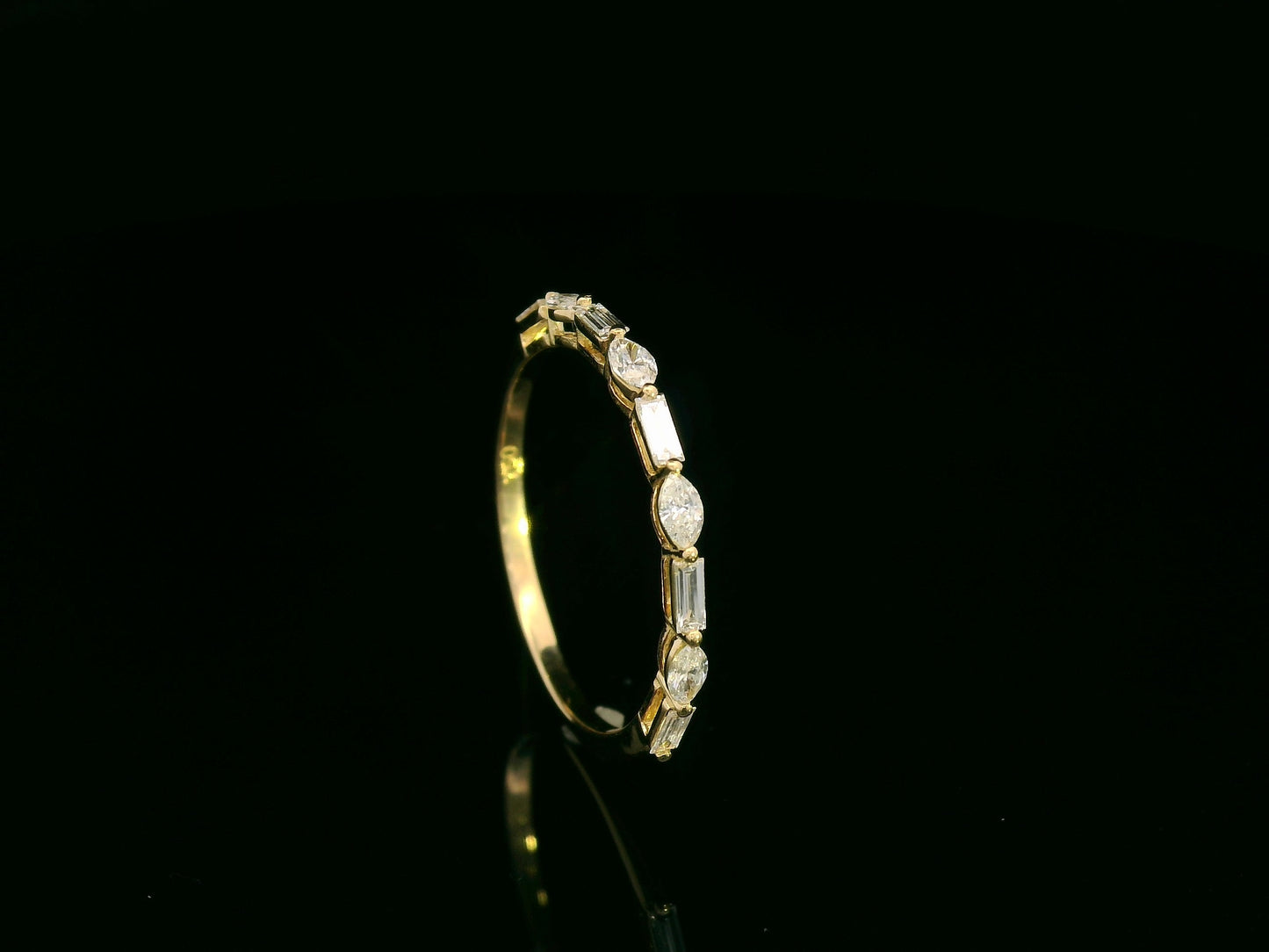 18K yellow gold marquise and baguette diamond band – 0.34ct modern stacking ring by Emirates Diamonds
