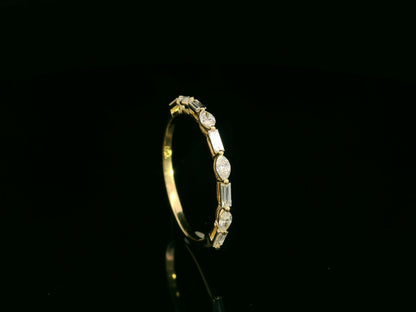 18K yellow gold marquise and baguette diamond band – 0.34ct modern stacking ring by Emirates Diamonds