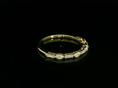 18K yellow gold marquise and baguette diamond band – 0.34ct modern stacking ring by Emirates Diamonds