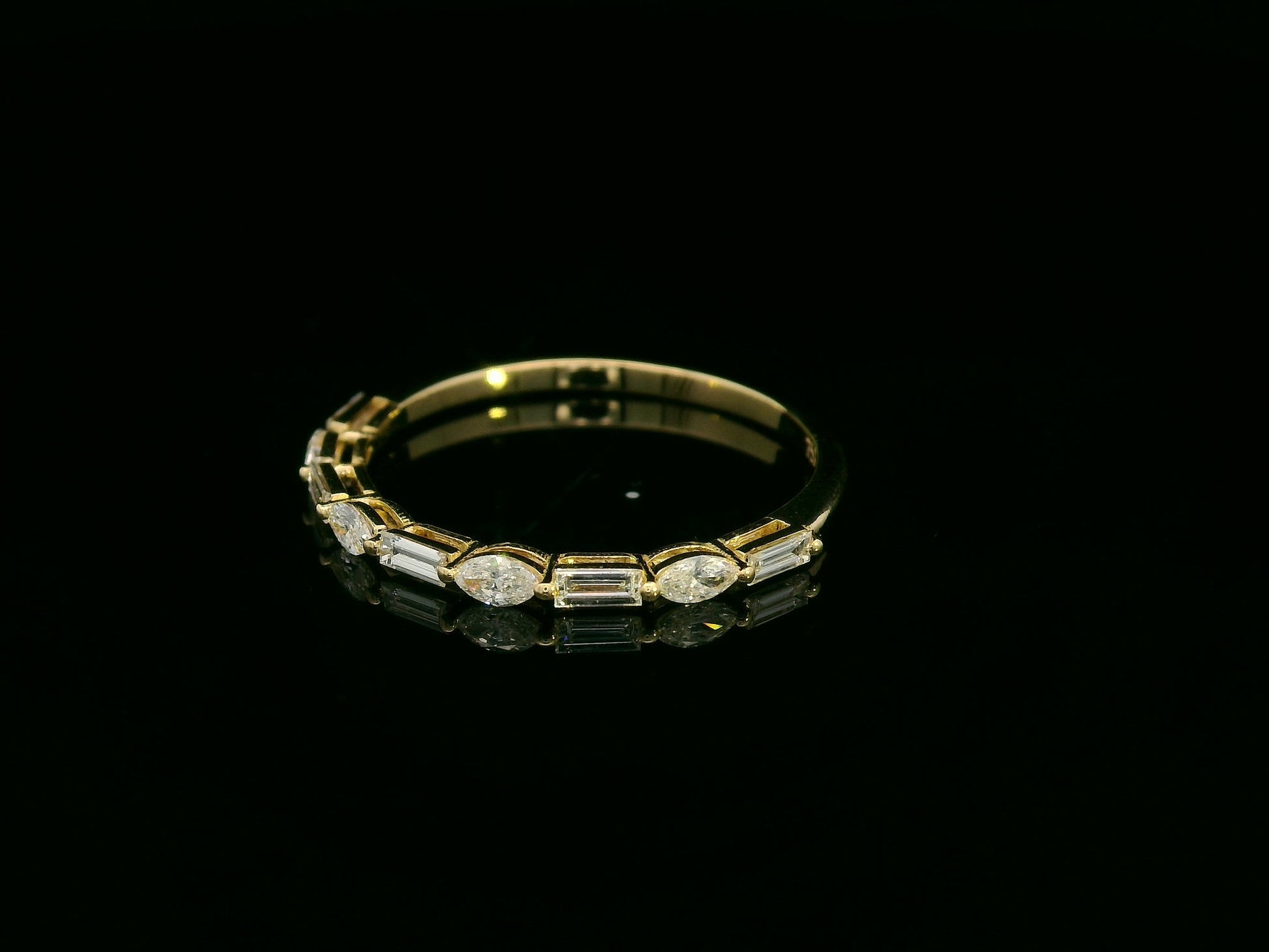 18K yellow gold marquise and baguette diamond band – 0.34ct modern stacking ring by Emirates Diamonds