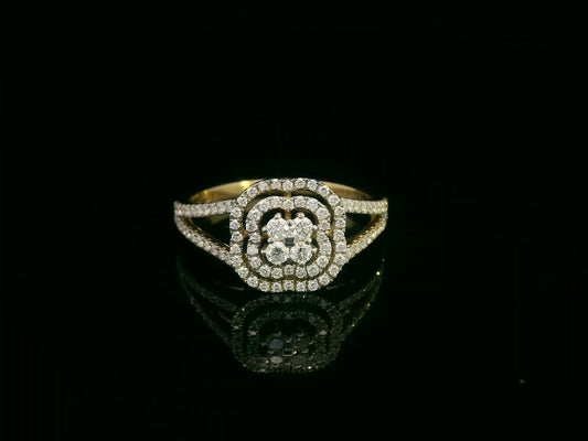 18K yellow gold floral halo diamond ring with split shank, 0.39ct – Emirates Diamonds