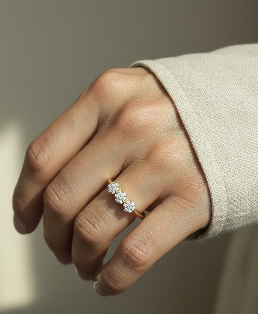 18K yellow gold diamond cluster trio ring – 0.34ct diamonds by Emirates Diamonds