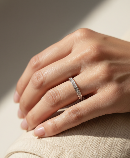 18K white gold baguette diamond band – 0.40ct channel-set modern wedding band by Emirates Diamonds