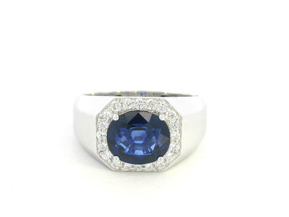 Men’s blue sapphire ring in 18K white gold – 3.08ct sapphire with 0.35ct diamonds by Emirates Diamonds