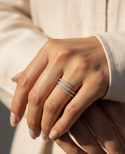 18K yellow gold diamond wrap ring with triple-row pavé design totaling 0.59 carat – Emirates Diamonds.