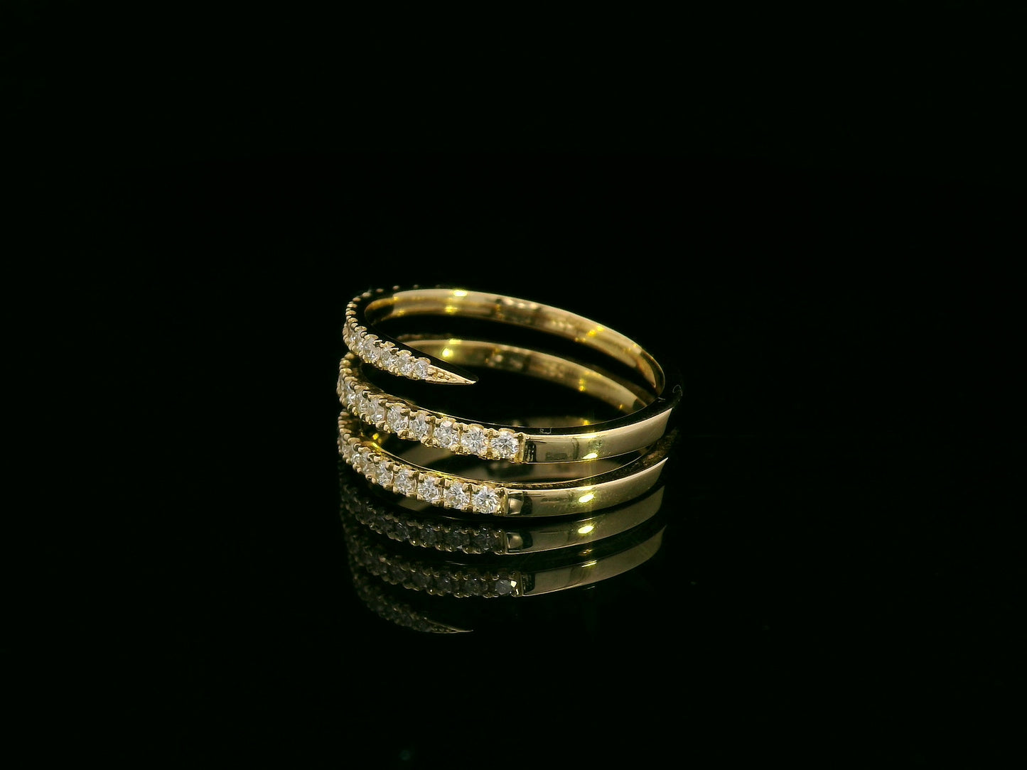 18K yellow gold diamond wrap ring with triple-row pavé design totaling 0.59 carat – Emirates Diamonds.