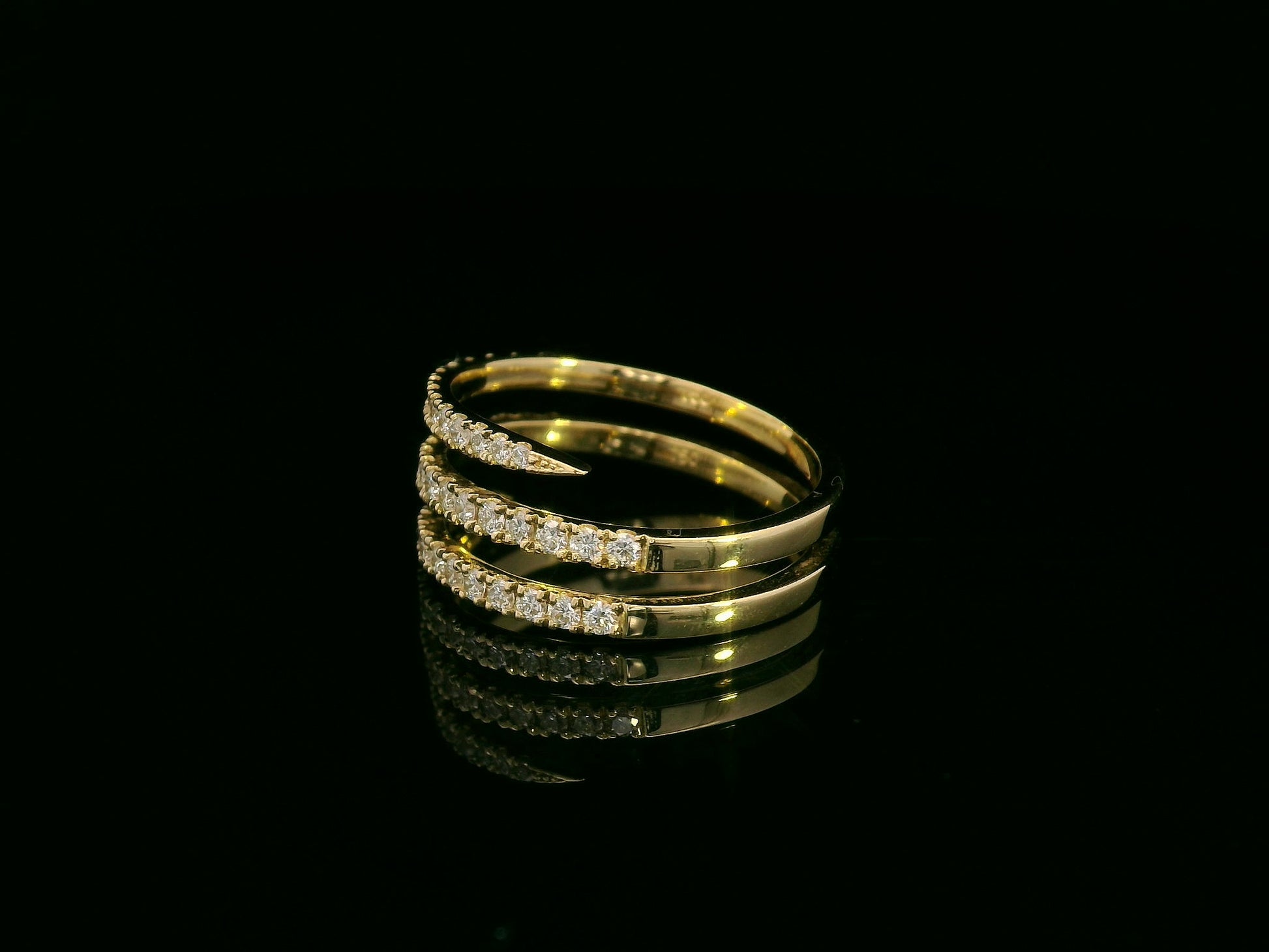 18K yellow gold diamond wrap ring with triple-row pavé design totaling 0.59 carat – Emirates Diamonds.