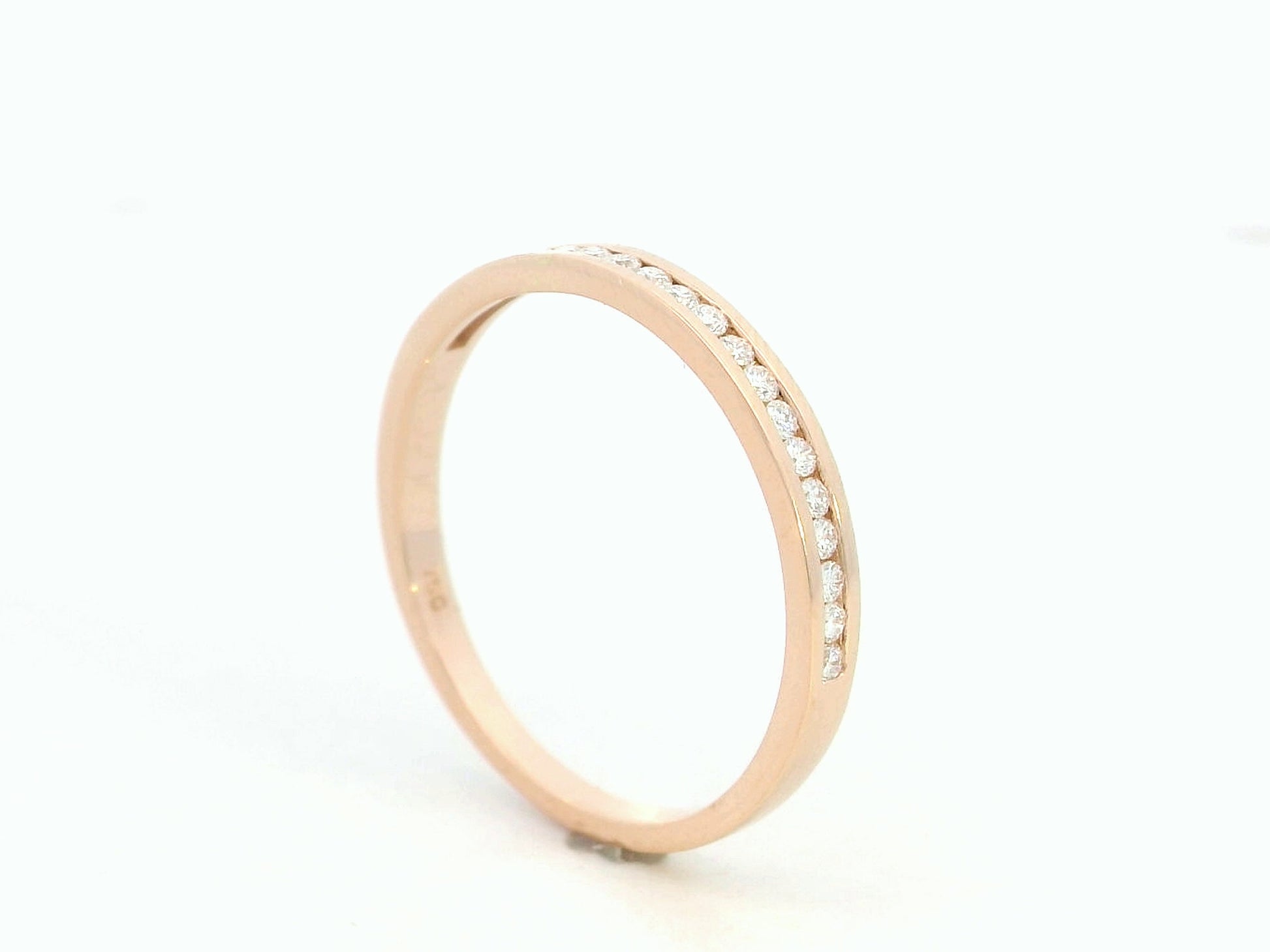 18K rose gold diamond channel-set band – stackable minimalist wedding or everyday ring by Emirates Diamonds