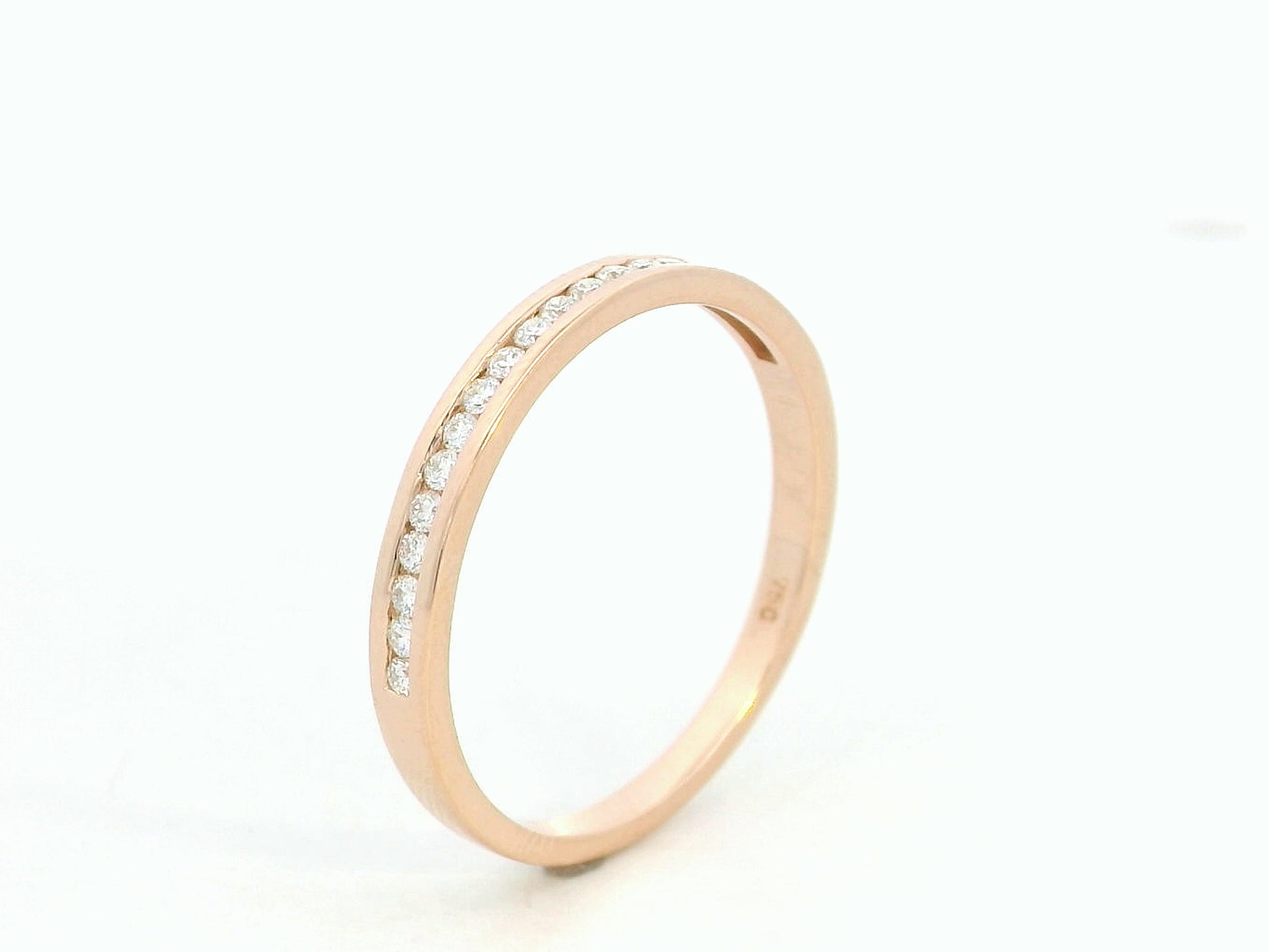 18K rose gold diamond channel-set band – stackable minimalist wedding or everyday ring by Emirates Diamonds