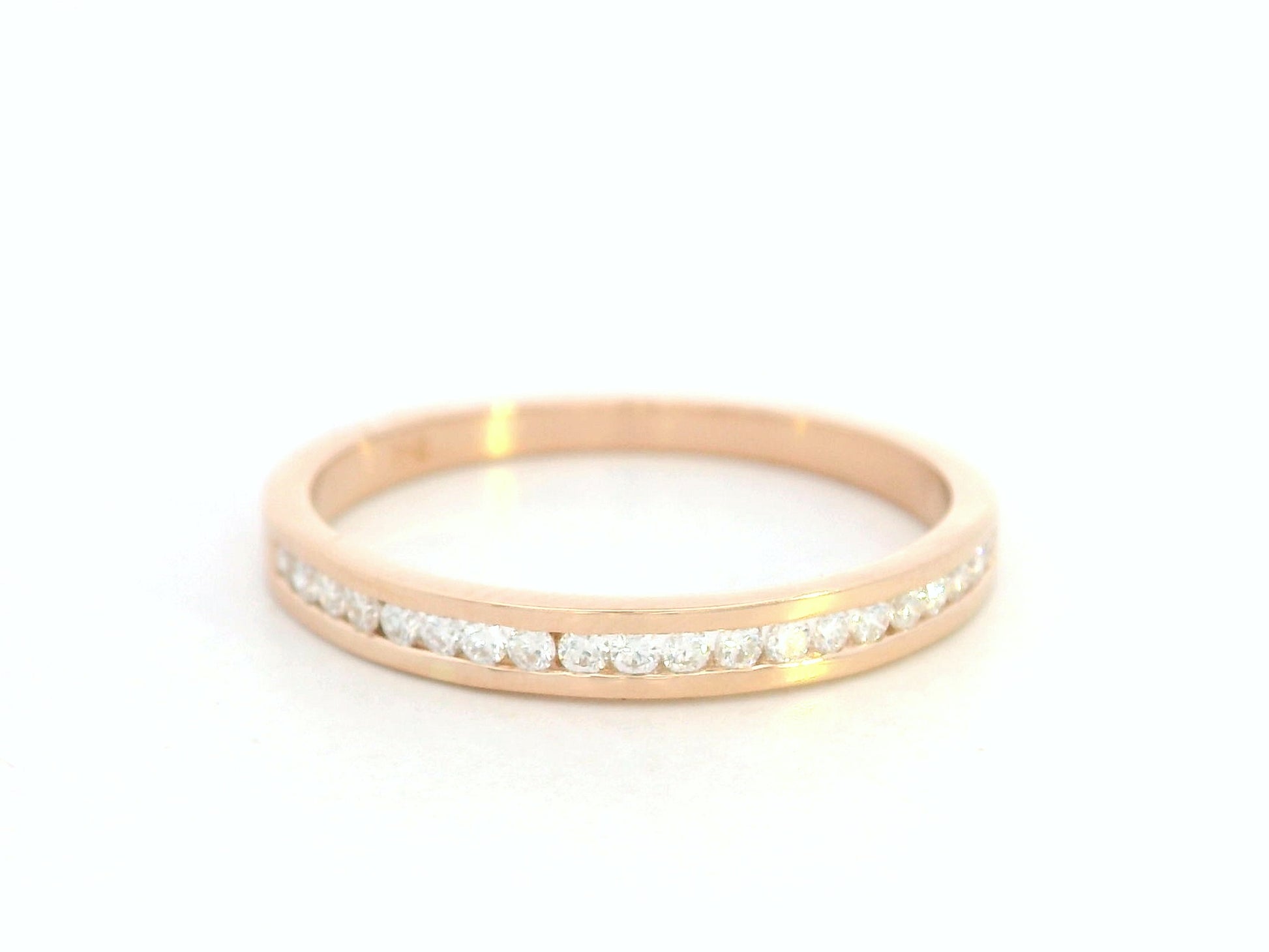 18K rose gold diamond channel-set band – stackable minimalist wedding or everyday ring by Emirates Diamonds