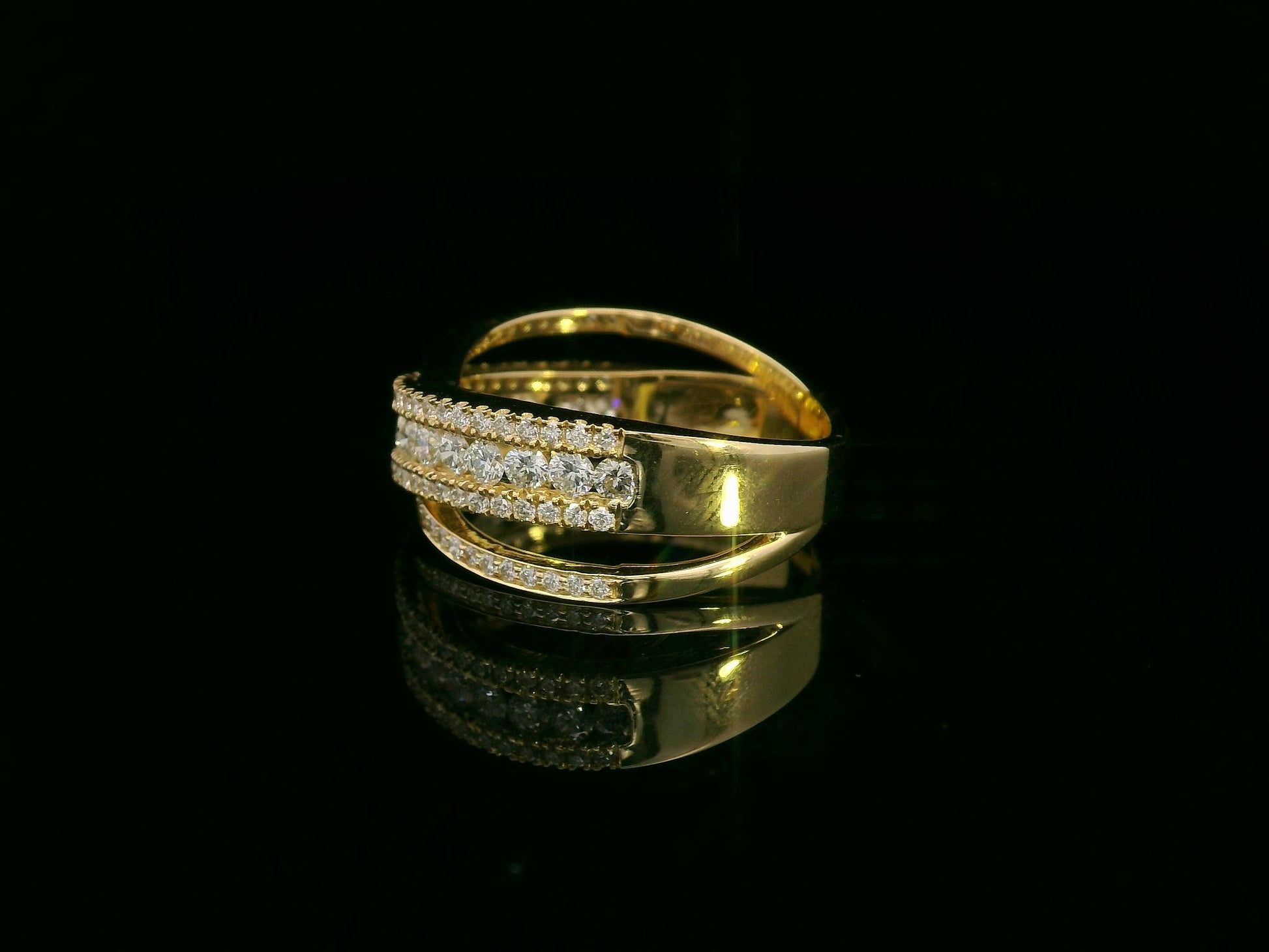 18K yellow gold diamond wrap ring with triple-row crossover design, 1.03ct natural diamonds – Emirates Diamonds