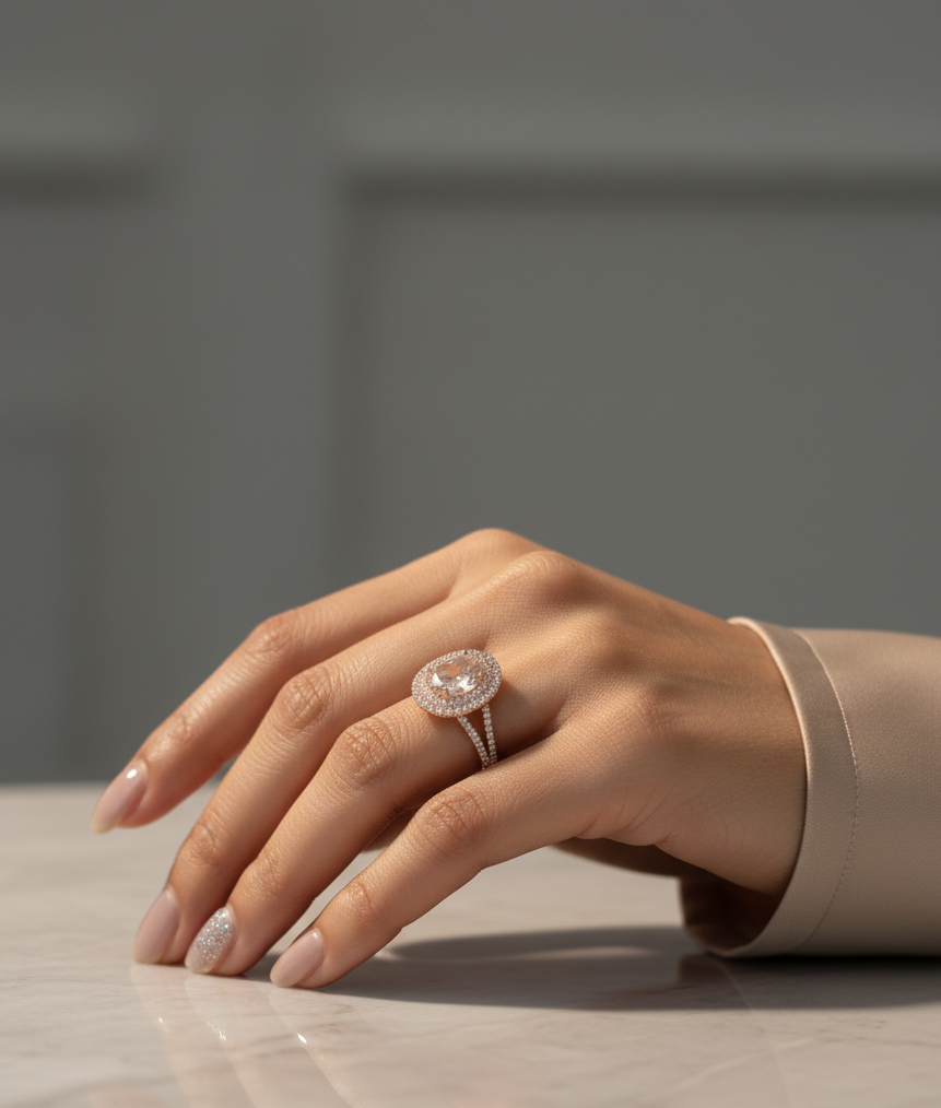 18K rose gold morganite and double halo diamond ring – 2.31ct morganite with 0.66ct diamonds by Emirates Diamonds