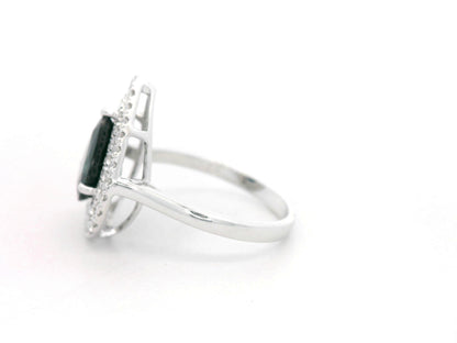 18K white gold pear-shaped blue sapphire ring – 2.31ct sapphire with 0.51ct double diamond halo by Emirates Diamonds