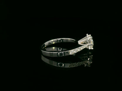 18K white gold 1.00ct diamond engagement ring with pavé shoulders and IGI certification – Emirates Diamonds