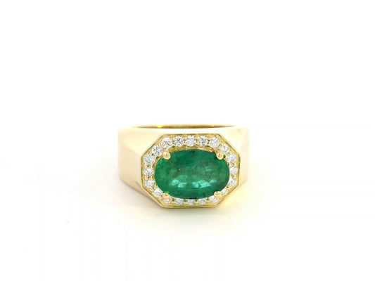 18K yellow gold emerald signet ring with 3.05ct oval emerald and 0.35ct diamond halo – Emirates Diamonds