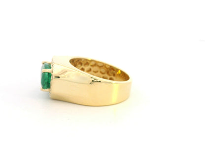 18K yellow gold emerald signet ring with 3.05ct oval emerald and 0.35ct diamond halo – Emirates Diamonds