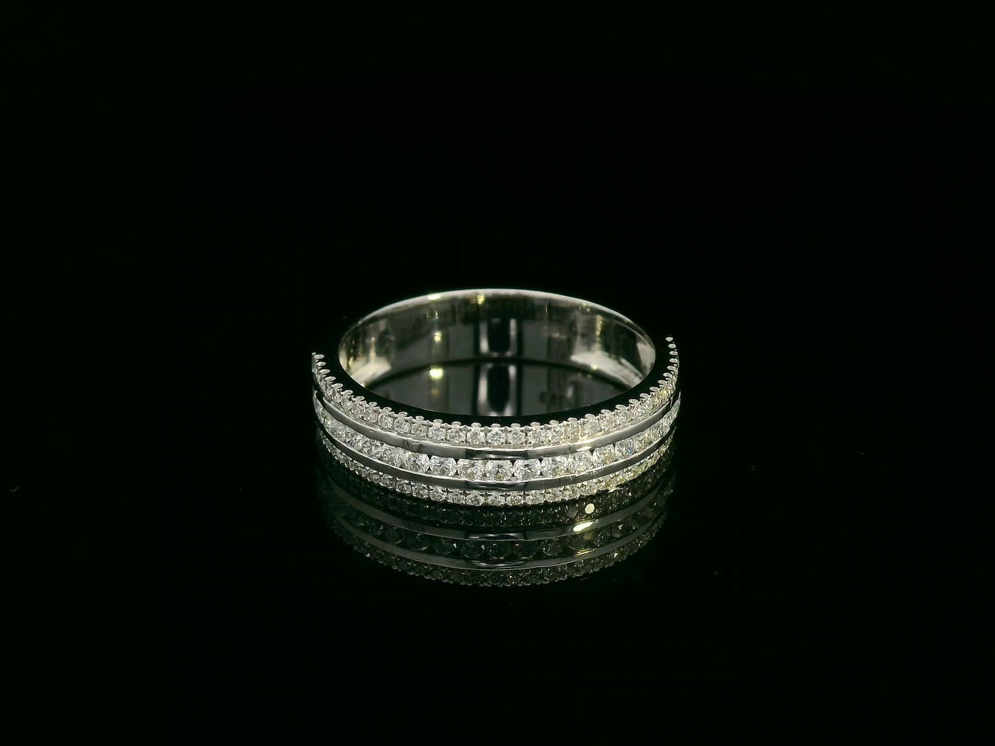 18K white gold diamond triple-row band ring with pavé-set diamonds, 0.51 carat total diamond weight, fine jewelry by Emirates Diamonds