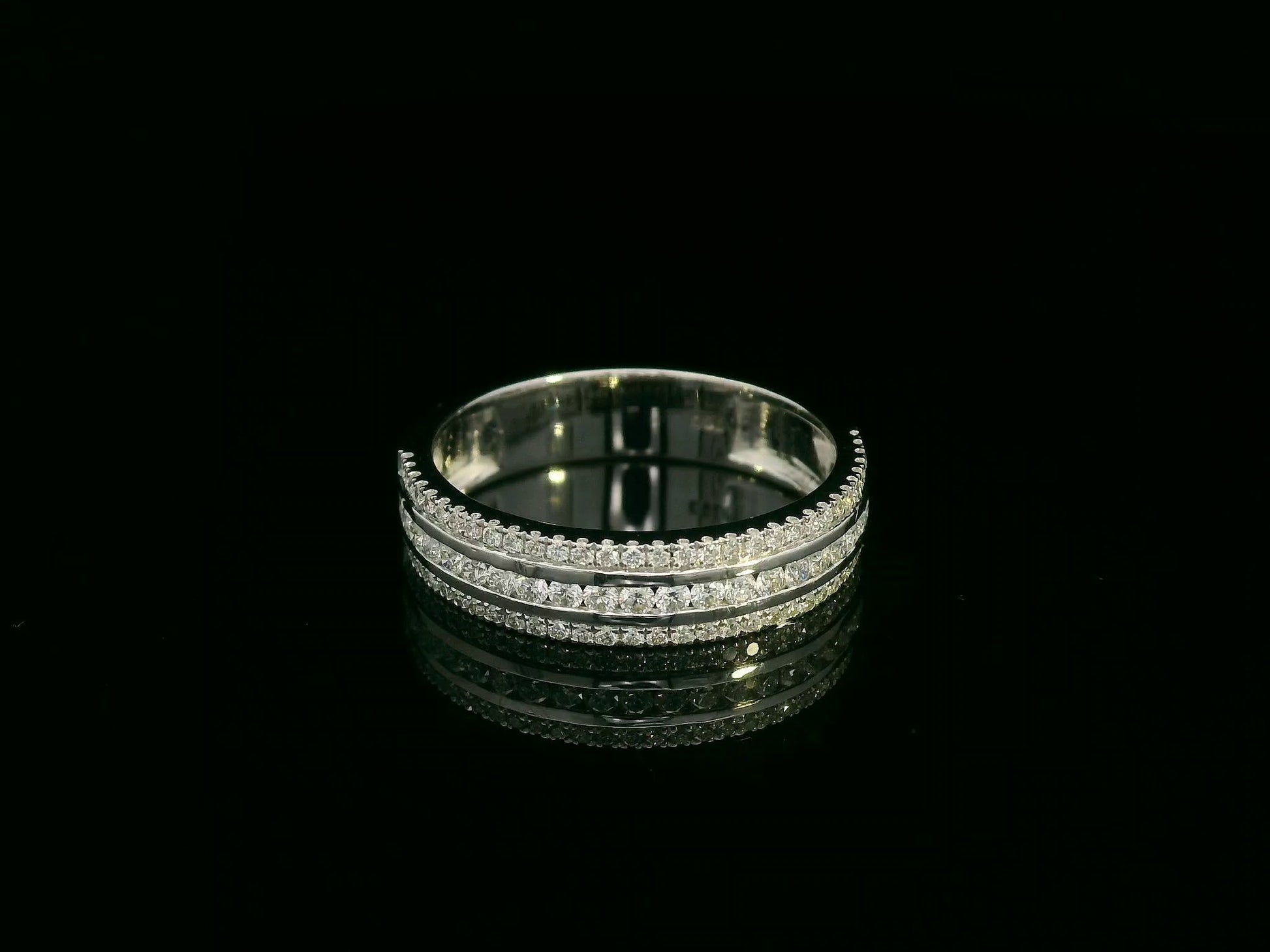 18K white gold diamond triple-row band ring with pavé-set diamonds, 0.51 carat total diamond weight, fine jewelry by Emirates Diamonds