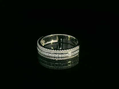 18K white gold diamond triple-row band ring with pavé-set diamonds, 0.51 carat total diamond weight, fine jewelry by Emirates Diamonds