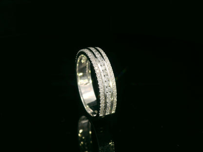 18K white gold diamond triple-row band ring with pavé-set diamonds, 0.51 carat total diamond weight, fine jewelry by Emirates Diamonds