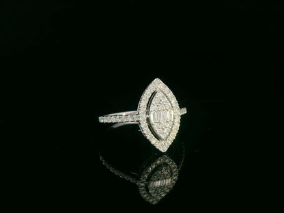 18K white gold marquise-shaped diamond ring with baguette and round diamonds, 0.50ct total weight – Emirates Diamonds