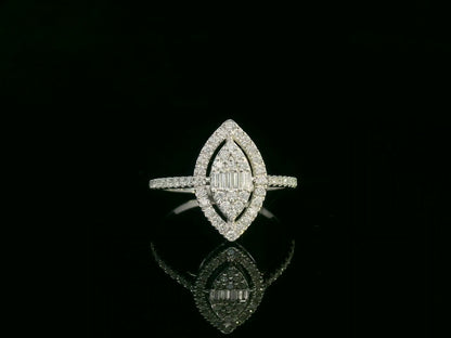 18K white gold marquise-shaped diamond ring with baguette and round diamonds, 0.50ct total weight – Emirates Diamonds