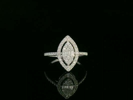 18K white gold marquise-shaped diamond ring with baguette and round diamonds, 0.50ct total weight – Emirates Diamonds