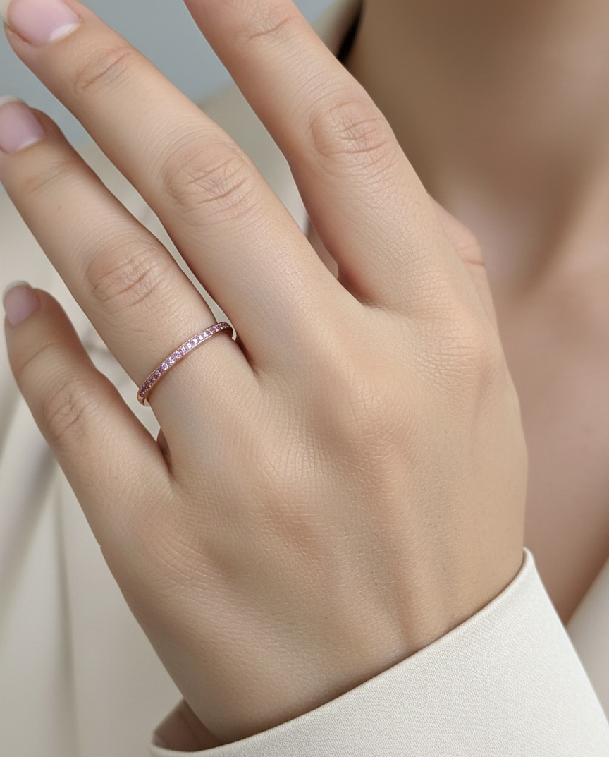 18K rose gold pink sapphire eternity band – 0.27ct pavé pink sapphires by Emirates Diamonds