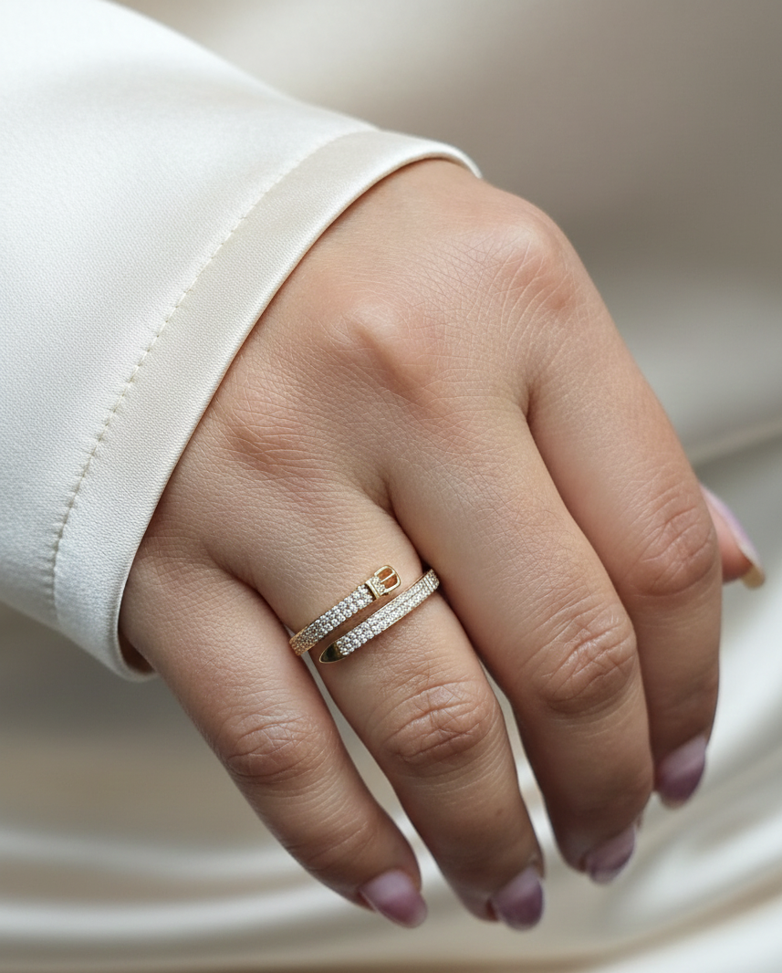 18K yellow gold belt-inspired diamond wrap ring – pavé diamond band 0.28 carat by Emirates Diamonds