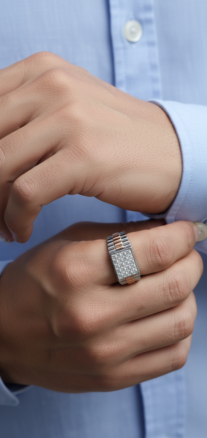 18K white and rose gold two-tone men’s ring with pavé diamonds, 0.75ct – Emirates Diamonds