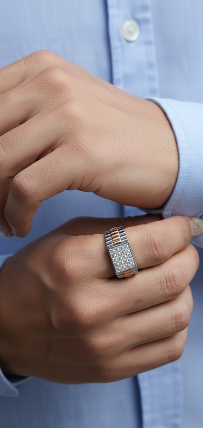 18K white and rose gold two-tone men’s ring with pavé diamonds, 0.75ct – Emirates Diamonds