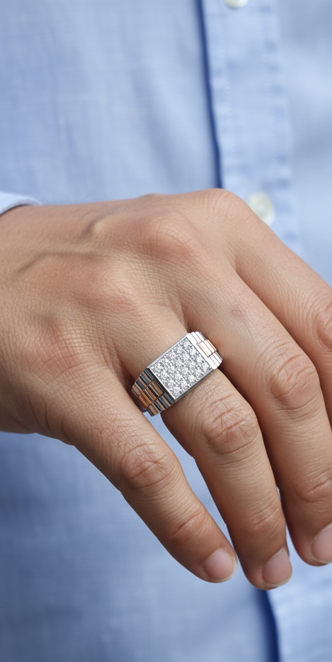 18K white and rose gold two-tone men’s ring with pavé diamonds, 0.75ct – Emirates Diamonds