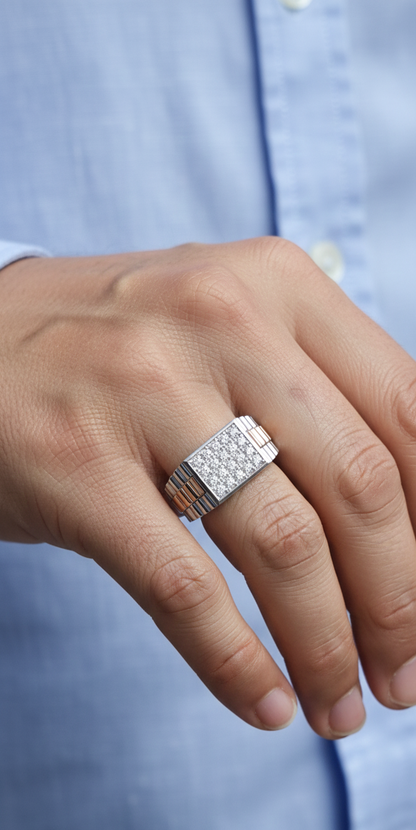 18K white and rose gold two-tone men’s ring with pavé diamonds, 0.75ct – Emirates Diamonds