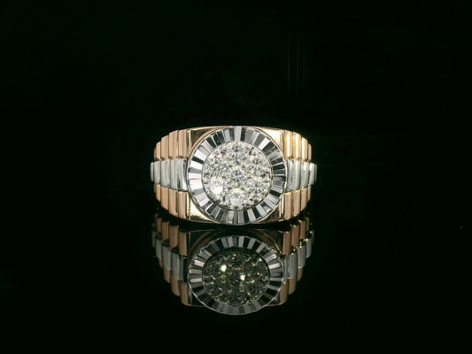 Men’s 18K two-tone gold diamond statement ring with 0.61ct cluster center – Emirates Diamonds