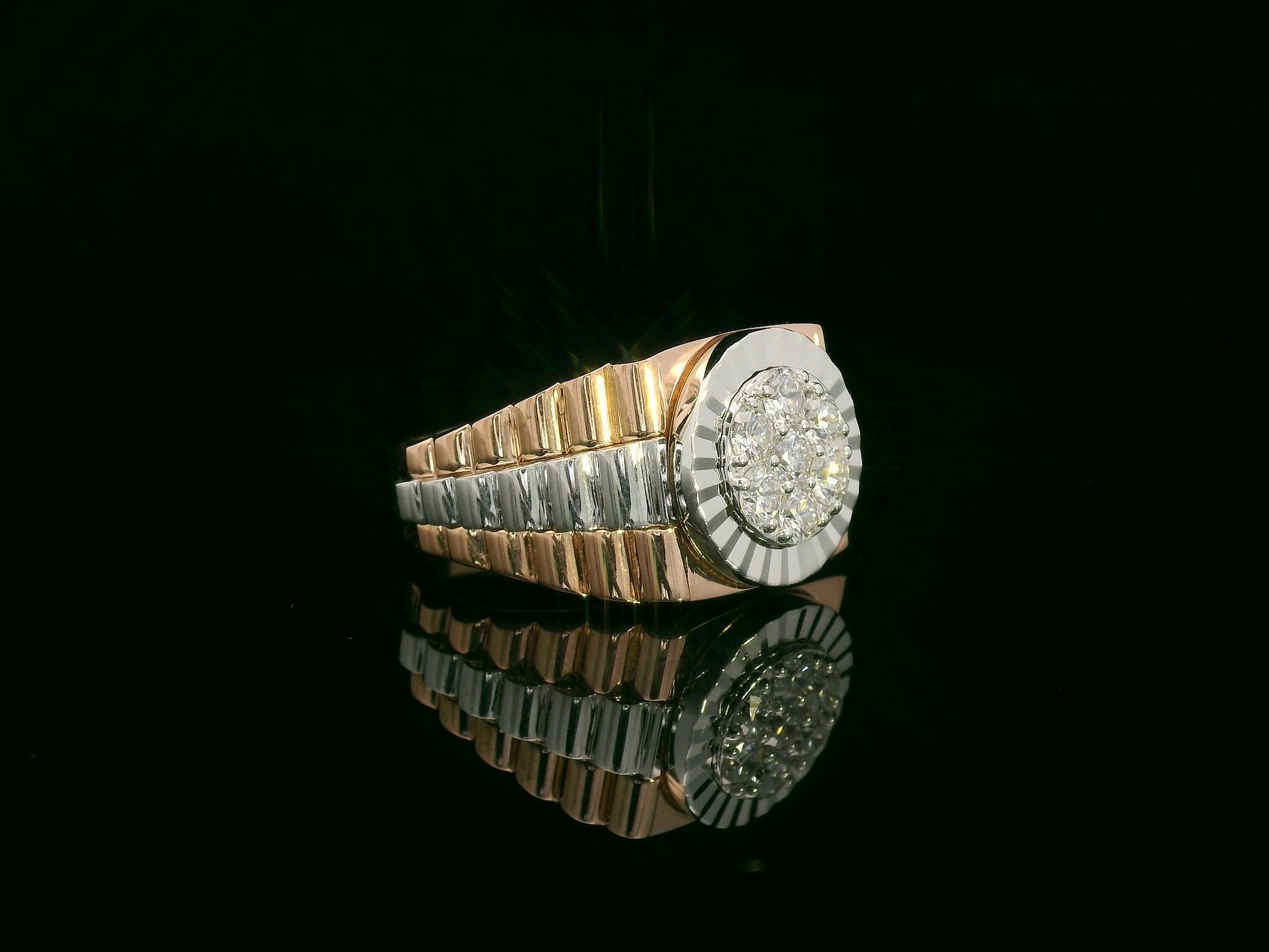 Men’s 18K two-tone gold diamond statement ring with 0.61ct cluster center – Emirates Diamonds