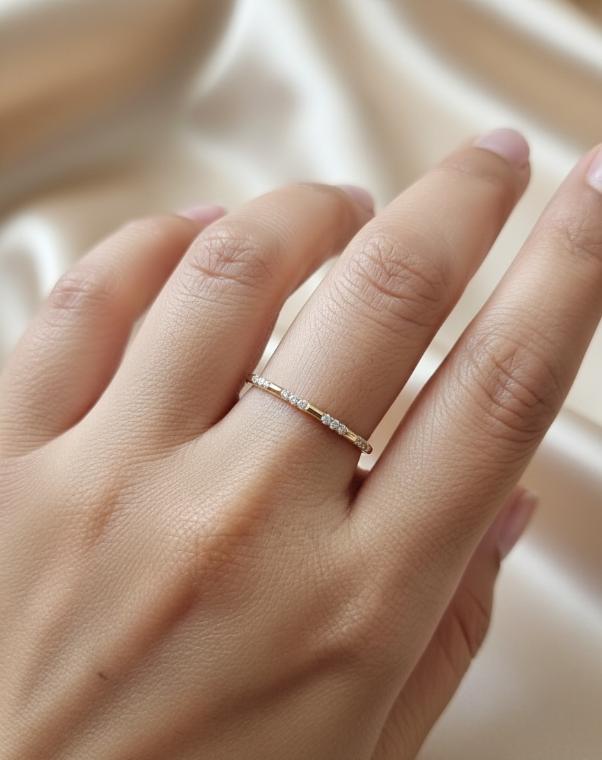 18K yellow gold diamond band ring with 0.16 carat diamonds – Emirates Diamonds