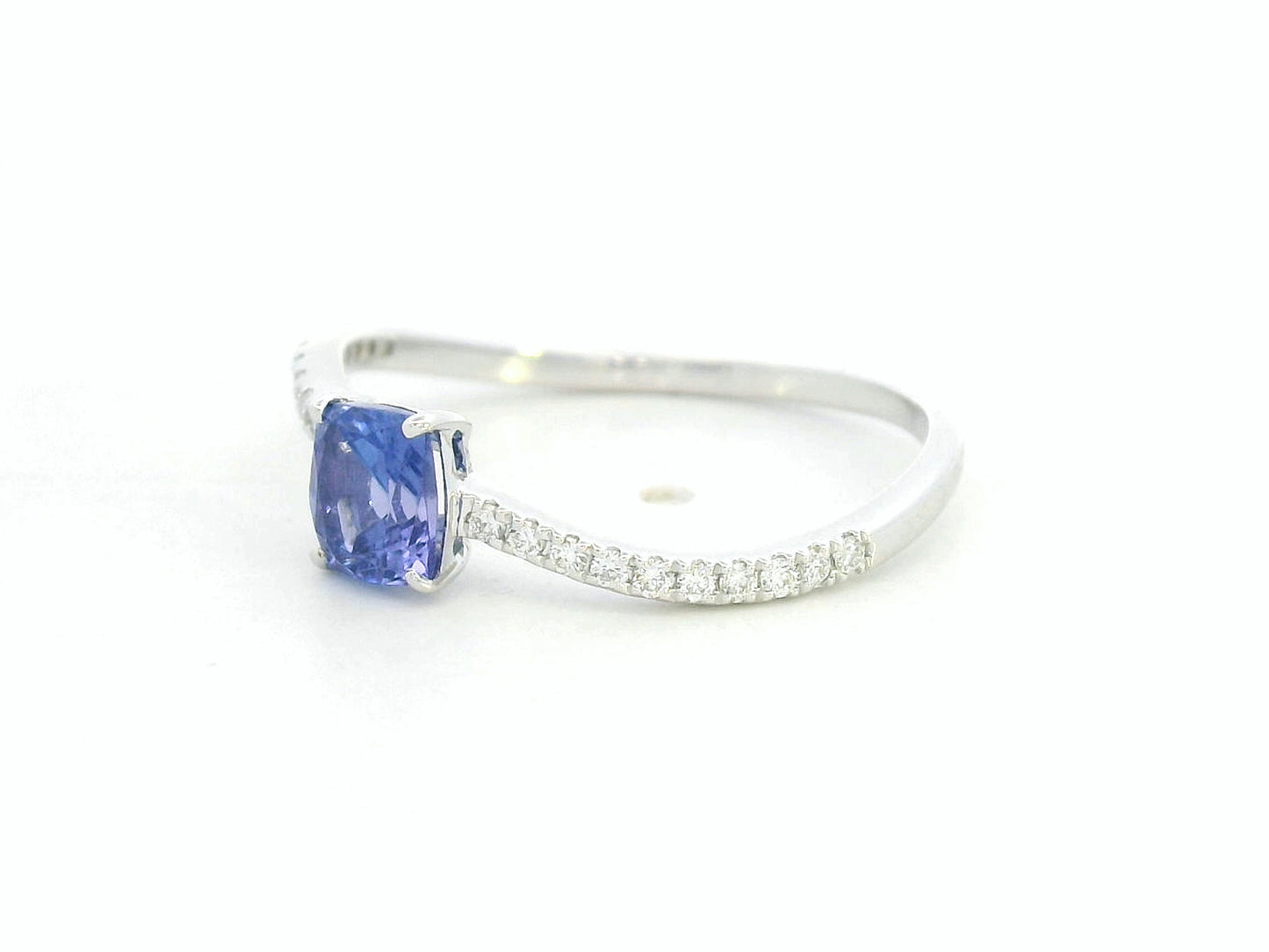 18K white gold cushion-cut tanzanite ring with diamond pavé band – Emirates Diamonds