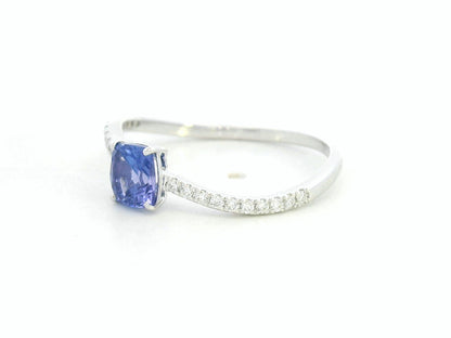 18K white gold cushion-cut tanzanite ring with diamond pavé band – Emirates Diamonds