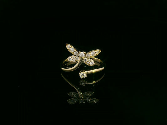 18K yellow gold dragonfly diamond bypass ring with round brilliant diamonds – fine jewelry by Emirates Diamonds