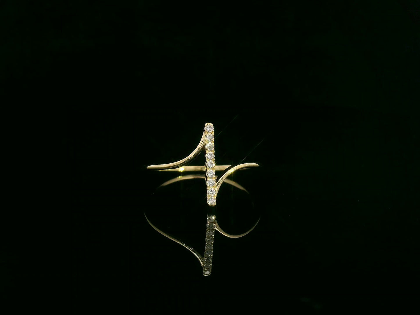 18K yellow gold diamond bar ring with vertical pavé-set natural diamonds, modern minimalist fine jewelry by Emirates Diamonds